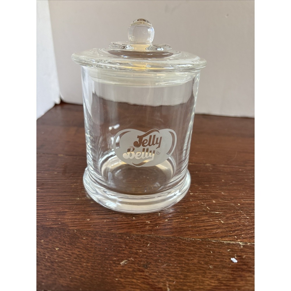 Jelly Belly Glass Apothecary Style Candy Jar Etched with Logo & Secure Lid 5.5"